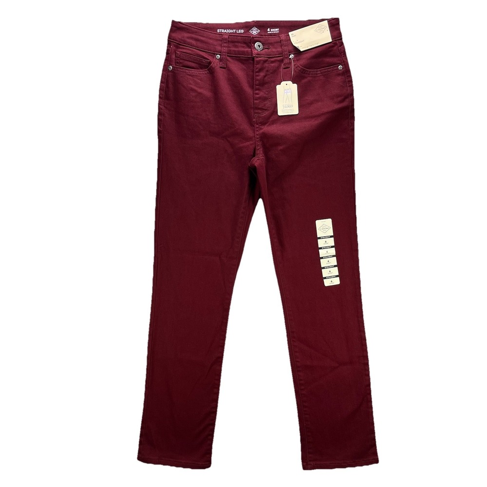 St. John's Bay Jeans Womens 4 Short Burgundy Mid Rise Straight Leg Denim NWT
